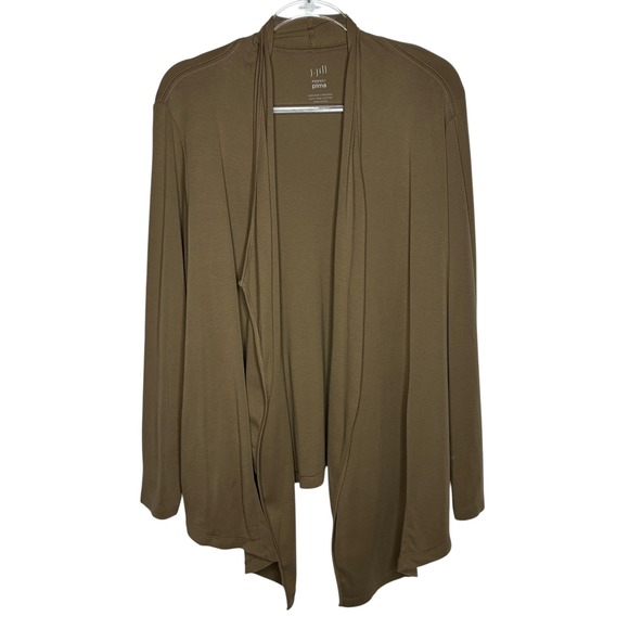J. Jill Sweaters - J Jill Perfect Pima Cascade Cardigan 2X Women Olive Brown Cotton Open Front
